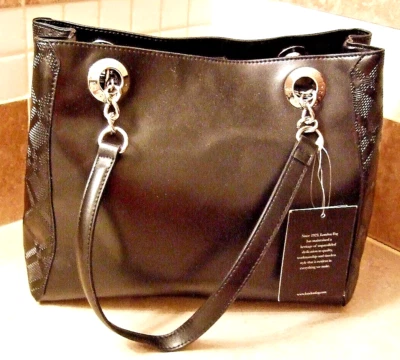 Black Faux Leather Dual Handle Tote Handbag Purse by London Fog LFM6313 - NWT - Image 1 of 4