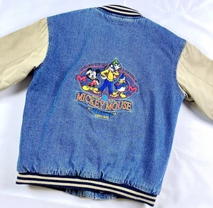Disney Store Vintage Años 90 Niños Talla 7-8 Varsity Denim Chaqueta Bomber Mickey Goofy - Imagen 1 de 24
