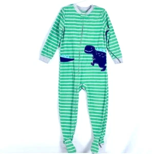 Carter's Boy One Piece Footed Green & Gray Striped Pajamas Size 5T - Picture 1 of 10