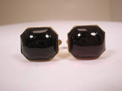 Blood Red Octagon Cabochon Quality Vintage SWANK Cuff Links simple plain - Image 1 of 4