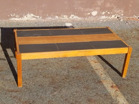 Danish Modern Teak & Slate Coffee Table -  MADE IN Denmark Cover