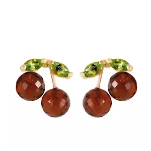 2.9 Carat 14K Solid Gold Stud Earrings Garnet Peridot Authentic Natural Gemstone - Picture 1 of 4