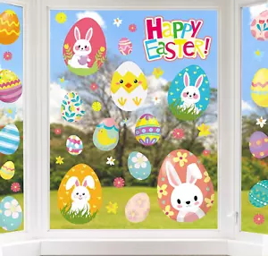 9 Sheets Easter Window Clings Cute Cartoon Bunny Egg Chick Rabbit Window Decal D - Picture 1 of 12
