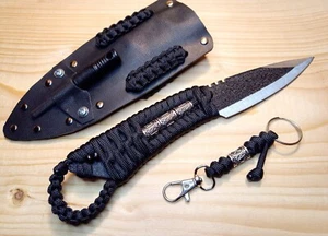USA VALOR 440 Knife With Reversible ABS Sheath Fire Starter Keychain Zipper Tag - Picture 1 of 9
