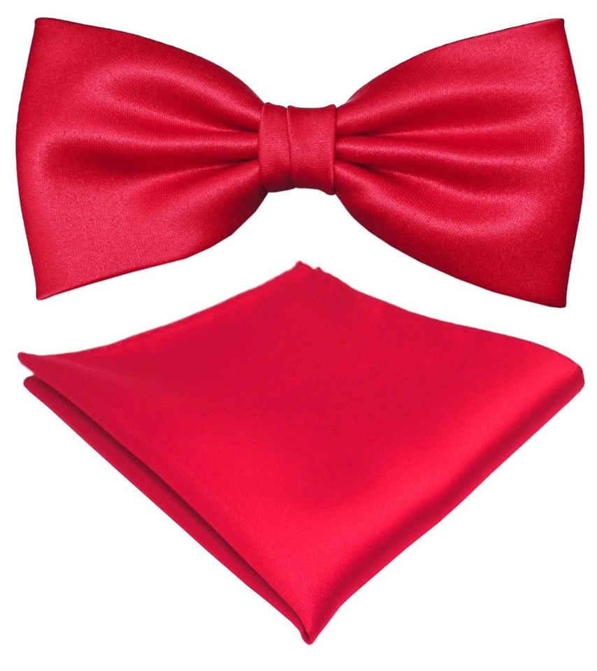 TigerTie Satin Fliege + Einstecktuch in rot Uni einfarbig + Geschenkbox - Bild 1 von 1