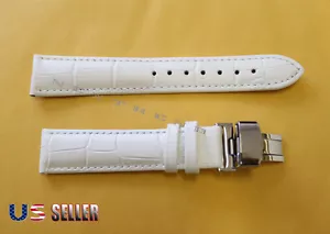 HQ Echtleder weißes Uhrenarmband mit Butterfly Faltschließe Schließe - Bild 1 von 3