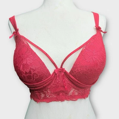 Honey Birdette Red Push Up Bra Size 12DD  34DD Lace Lingerie Sexy Boudoir - image 1 of 4