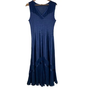 Abito da cocktail Komarov blu navy donna taglia XL charmeuse e chiffon a strati - Foto 1 di 9