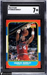 1986-87 Fleer #7 Sixers HOF Charles Barkley Rookie Basketball Card SGC 7 NM - Picture 1 of 2
