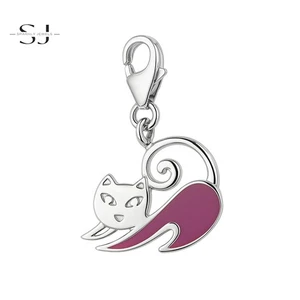 925 Sterling Silver Kitty Cat Clip On Charm Lobster Clasp for Bracelets - Picture 1 of 2