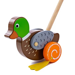 Bigjigs Toys Wooden Duck Push Along Walking Walker Mobility Toy - Imagen 1 de 2