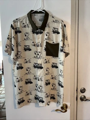 Peanuts Mens Button Down Collared Short Sleeve Shirt Golf Snoopy Size M - Image 1 of 4