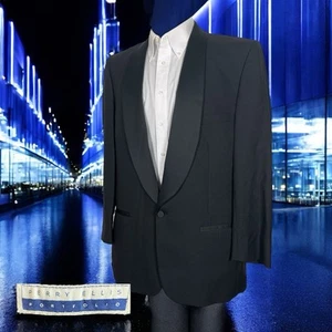 Perry Ellis Portfolio USA Made Tuxedo Suit Jacket Mens 42L Black Solid Shawl - Picture 1 of 11
