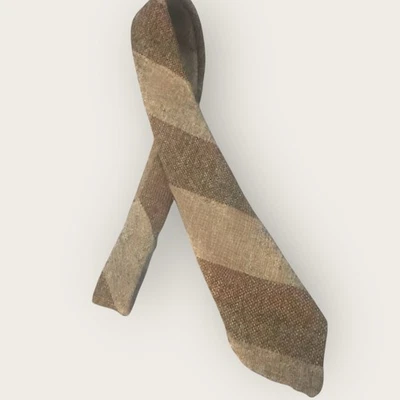 Corbata a rayas de lana marrón/beige vintage Millars para hombre hecha en Irlanda - Imagen 1 de 4