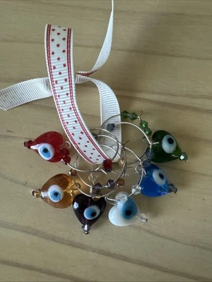 Juego de 6 dijes de anillo de copa de vino CORAZÓN DIVERTIDO CORAZÓN MAL DE OJO colorido Foto 1 de 4