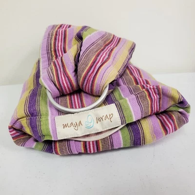 Portabebés grande Maya Wrap anillo eslinga multicolor algodón a rayas bolsillo con cremallera Foto 1 de 4