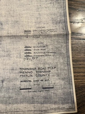1933 ALLENSVILLE pa Memo Township Map BELLEVILLE Mcveytown Donation 1976 - Image 1 of 4