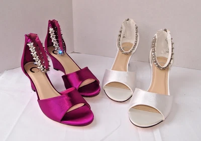 2 Пара женщин официальный с открытым носком со стразами назад на танкетке каблуки туфли размер 9,5 - Изображение 1 из 4