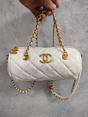 Auth Brand New Cosmetic makeup bag beige Gold Chain - Image 1 of 4