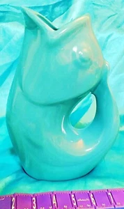 Aqua Blue Fish Shaped Ceramic GurglePot Water/ Beverage Pitcher Large - Picture 1 of 5