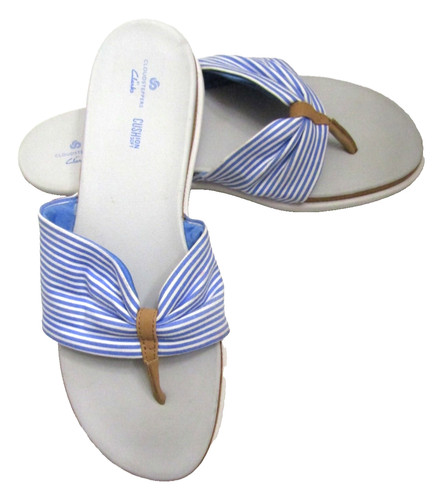 Sandali infradito CLARKS BLU BIANCO CLOUDSTEPPERS SLIDES TESSUTO TANGA 11 42 5