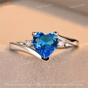 2Ct Heart Cut Blue Topaz & Diamond Wedding Ring For Women's 14k White Gold Over - Picture 1 of 8