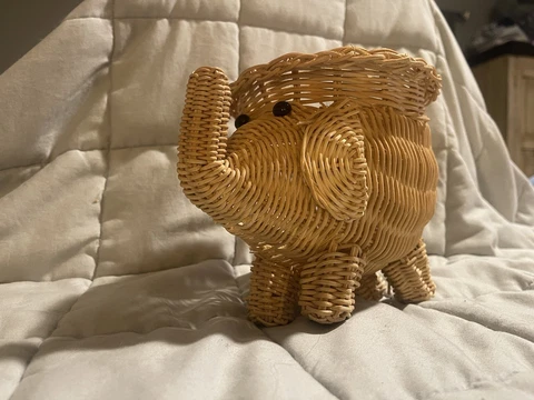 Vintage Elephant Basket Woven Wicker Trunk Up Lucky cute decoration Cover