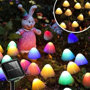 20 LED Solar Mushroom Fairy String Lights Outdoor Garden Yard Pathway Decor Lamp - Picture 1 of 27