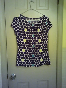 Ladies Worthington Brand Blouse, Size PM. Short sleeve, Scoop Neck, Multicolored - Picture 1 of 2