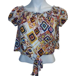 Polly & Esther Crop Top Shirt Womens Large Short Sleeve Front Tie Pullover - Picture 1 of 8