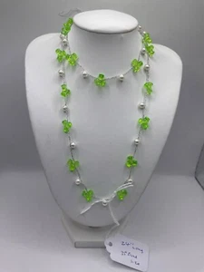 Collar de perlas de imitación de plata/perlas de hélice naranja vintage de 24" de largo hecho a mano - Imagen 1 de 7