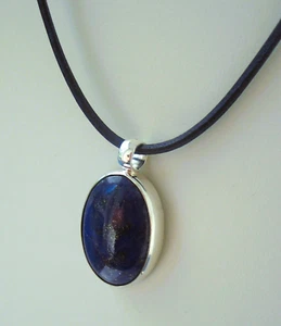 Colgante de lapislázuli incl. correa de cuero de 46 cm de largo azul con mosquetón de plata 925 - Imagen 1 de 6