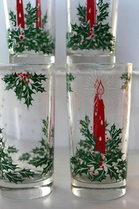 6 piezas Juego de vasos de cóctel de vidrio vela de Navidad MCM Holly Berry vintage - Imagen 1 de 4