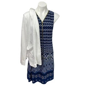 GNW Vestido Mujer Mediano Con Capucha Cárdigan Combo Loft Azul Elastizado Tejido Bolsillos Lote - Imagen 1 de 12