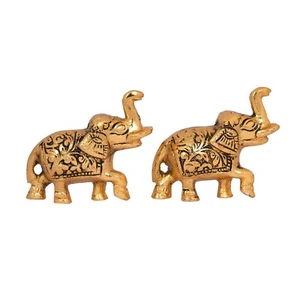 Handcrafted Metal Elephant Home Decorative Showpiece Gold Plated Set of 2 - Picture 1 of 7