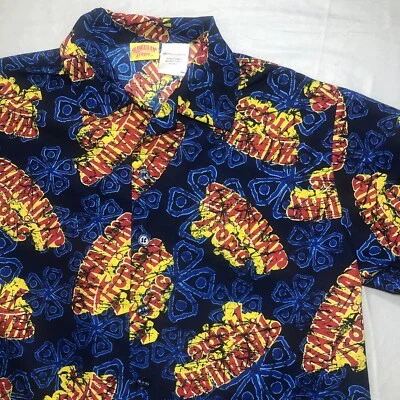 Hawaiian Tropic Shirt Mens M  Brand Logo All Over Button Up Short Sleeve - Image 1 of 4