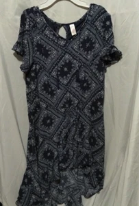 Justice High Low Hem Keyhole Paisley Dress Girl 20 P Blue Short Sleeve Americana - Picture 1 of 8