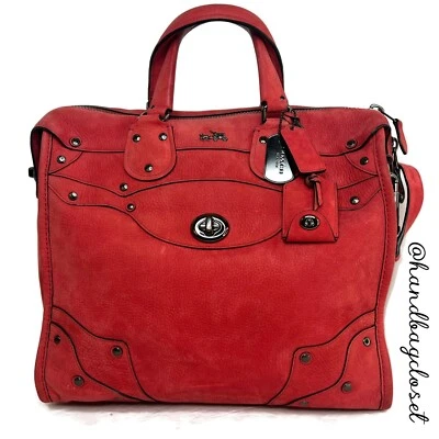 Bolso de Hombro Coach Elevated Rhyder 33 Cuero Gamuza Guijarro Rojo Foto 1 de 4