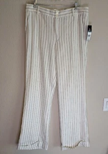 American Living Linen Cotton Ivory Striped Cuffed Lined Trouser Pants - Picture 1 of 13