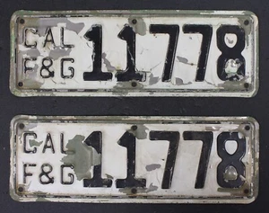Vintage California Fisch und Spiel Nummernschild passendes Paar Set Kal. F & G 11778 - Bild 1 von 2