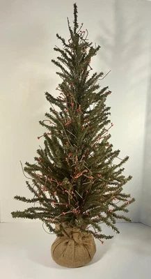 Árbol de Navidad rústico vintage con ramita de Varsovia con bayas rojas y base de arpillera 3 pies Foto 1 de 4