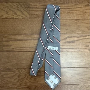 Men's Vintage Bill Bass Necktie Grey With Red/white/Blue Stripes - Picture 1 of 4
