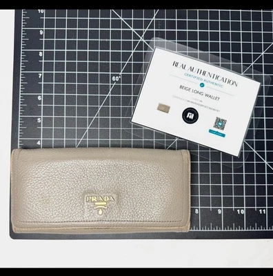 Prada Beige/Grey Daino Leather Flap Continental Wallet Gold-Toned Hardware - Image 1 of 4