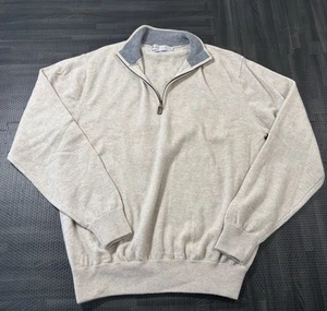 Peter Millar Men’s Medium Luxe Wool Cashmere Beige 1/4 Zip Golf Sweater - Picture 1 of 8