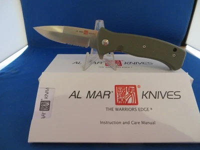 Cuchillo dentado plegable verde Al Mar Mini SERE 2020 Linerlock A/O 8Cr13MoV 2209 Foto 1 de 4