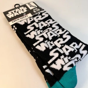 Disney Star Wars Unisex Crew Socks Black White Logo Lucas Films Size 9-13  NWT - Picture 1 of 5