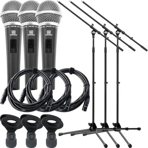 3x BÜHNEN GESANGS MIKROFON SET VOCAL MICRO MIK MIKROPHON STATIV STÄNDER KABEL - Bild 1 von 8