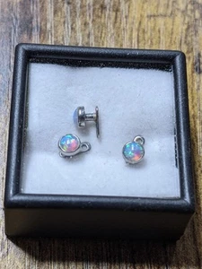 Implant Grade Titanium 3-Hole Dermal Anchor W/ Synthetic Opal Bezel (Qty. 1) - Picture 1 of 1