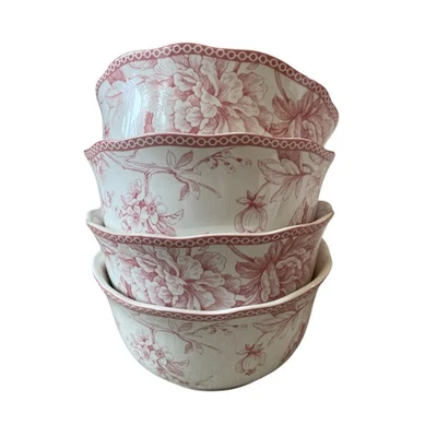 222 Fifth Adelaide Blush tigelas de cereais de porcelana 6 polegadas floral conjunto de 4 novas - Imagem 1 de 4