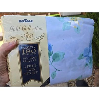 Vtg Royale Floral Twin Sheet Set Gold Collection USA Cottage Core Percale Cotton - Image 1 of 4